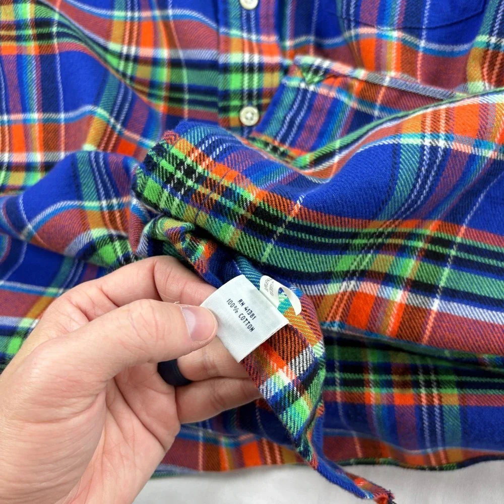 Polo Ralph Lauren Flannel Shirt Mens 2XL Blue Plaid Button Up Long Sleeve Casual